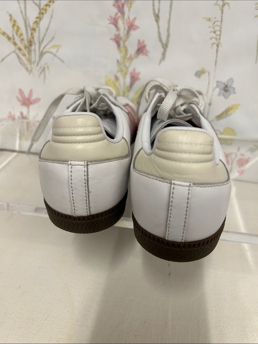 adidas Samba Sneakers - White with Pink Stripes and Brown Sole - Picture 8 of 14